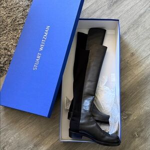 Stuart Weitzman Black Over-the-Knee Leather & Stretch Boots